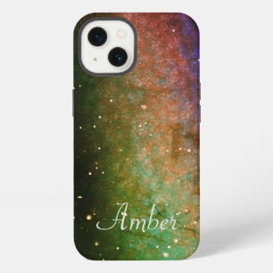 Gepersonaliseerde Oranje Galaxy Ruimte Nevel Nacht iPhone 13 Hoesje