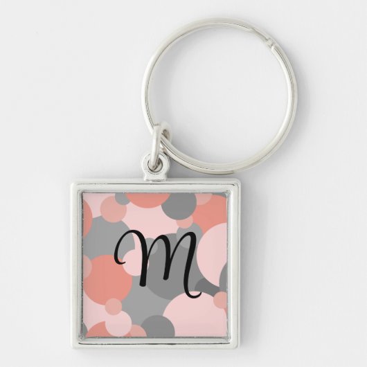 Gepersonaliseerde oranje-grijs moleculen sleutelha sleutelhanger (Voorkant)