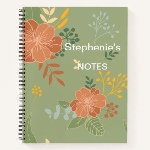 Gepersonaliseerde Oranje Groene Gele Bloemen Notitieboek