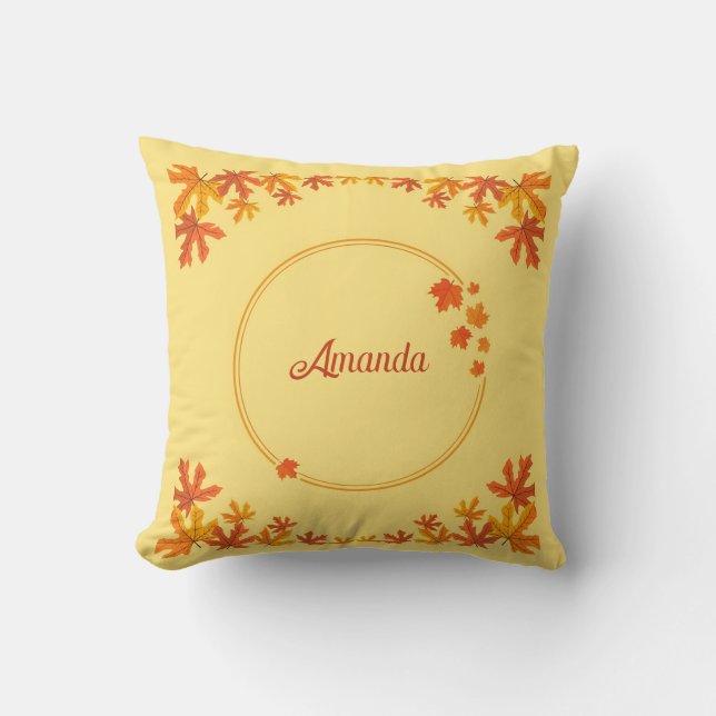 Gepersonaliseerde Oranje herfstbladeren Keepsake Kussen (Voorkant)