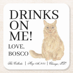 Gepersonaliseerde Oranje Maine Coon Cat Wedding Kartonnen Onderzetters