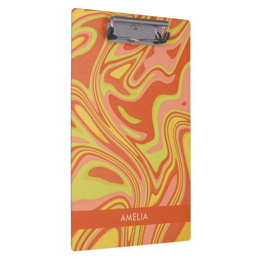 Gepersonaliseerde Oranje Marmeren Waterverf Klembo Klembord (Rechts)