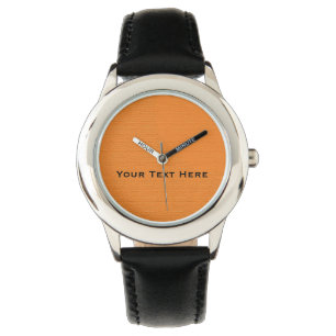 Gepersonaliseerde oranje op zwarte band kinderhorl horloge