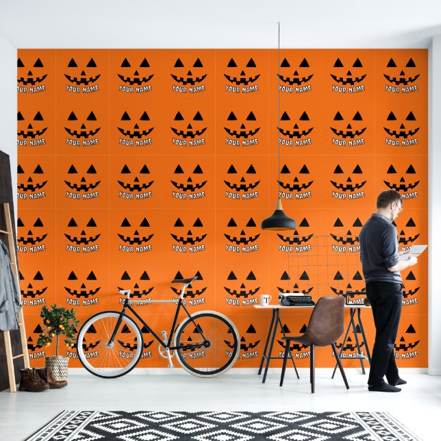 Gepersonaliseerde Oranje pompoen Halloween Jouw na Behang (Woonkamer)