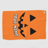 Gepersonaliseerde Oranje pompoen Halloween Jouw na Golfhanddoek (Horizontaal)