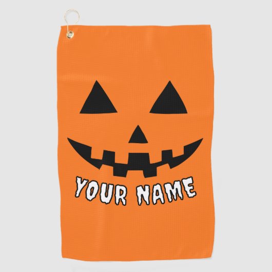 Gepersonaliseerde Oranje pompoen Halloween Jouw na Golfhanddoek (Voorkant)