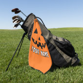 Gepersonaliseerde Oranje pompoen Halloween Jouw na Golfhanddoek (Groen)