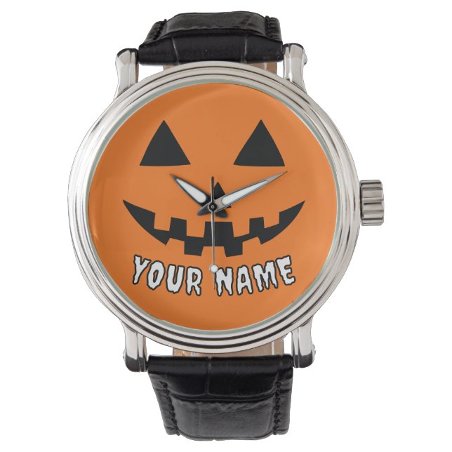 Gepersonaliseerde Oranje pompoen Halloween Jouw na Horloge (Voorkant)