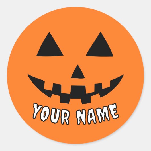 Gepersonaliseerde Oranje pompoen Halloween Jouw na Ronde Sticker (Voorkant)