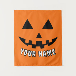 Gepersonaliseerde Oranje pompoen Halloween Jouw na Wandkleed