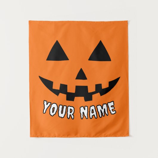 Gepersonaliseerde Oranje pompoen Halloween Jouw na Wandkleed (Voorkant)