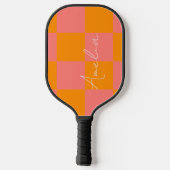 Gepersonaliseerde Oranje roze Check Pickleball Paddle (Achterkant)