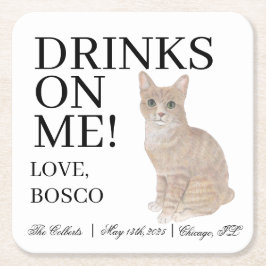 Gepersonaliseerde Oranje Tabby Cat Wedding Kartonnen Onderzetters