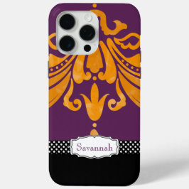 Gepersonaliseerde Oranje Tangerine Aubergine Damas iPhone 15 Pro Max Hoesje