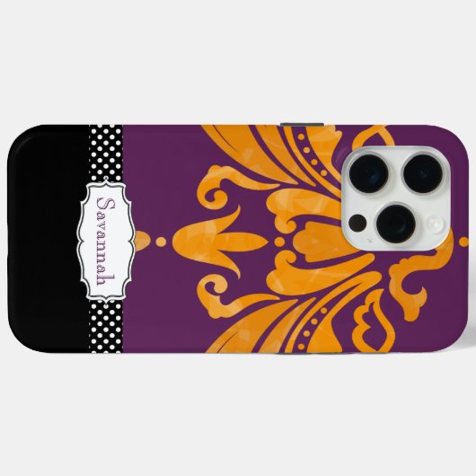 Gepersonaliseerde Oranje Tangerine Aubergine Damas Case-Mate iPhone Case (Achterkant (horizontaal))