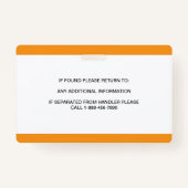 Gepersonaliseerde oranje Witte Dienst Hond Foto-ID Badge (Achterkant)