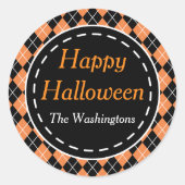 Gepersonaliseerde Oranje zwarte Happy Halloween St Ronde Sticker (Voorkant)