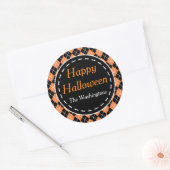 Gepersonaliseerde Oranje zwarte Happy Halloween St Ronde Sticker (Envelop)