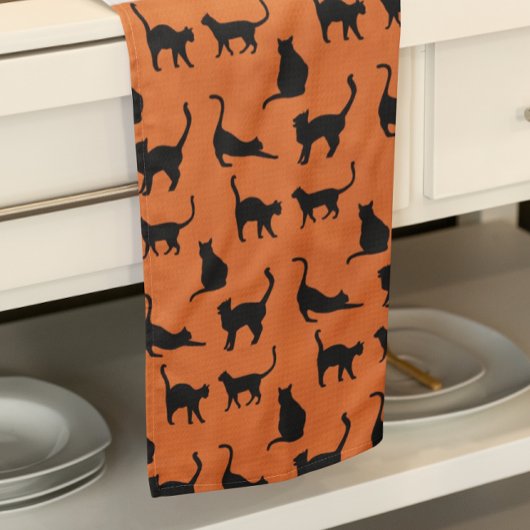 Gepersonaliseerde Oranje zwarte kat Theedoek