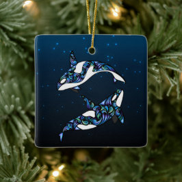 Gepersonaliseerde Orca walvissen Onze eerste Kerst Keramisch Ornament