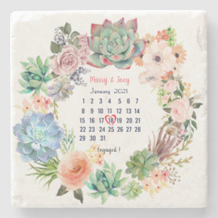 Gepersonaliseerde organisatie - trouwdatum 18 van  stenen onderzetter