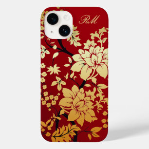Gepersonaliseerde Oriental Golden Flowers op Red Case-Mate iPhone Case