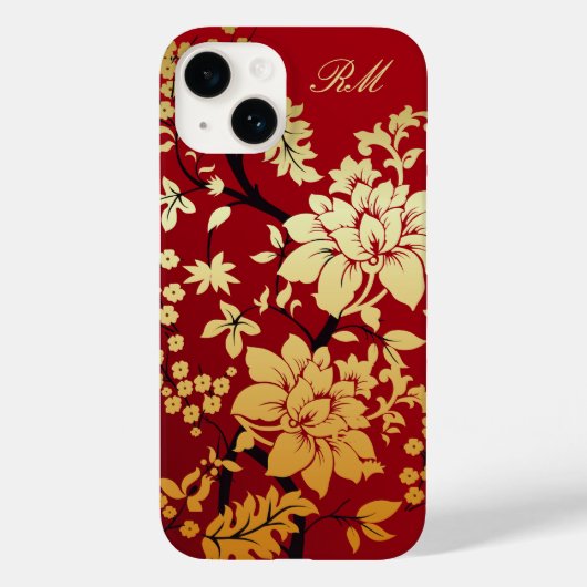 Gepersonaliseerde Oriental Golden Flowers op Red Case-Mate iPhone Case (Achterkant)