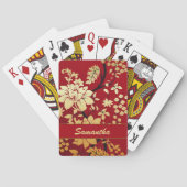 Gepersonaliseerde Oriental Golden Flowers op Red Pokerkaarten (Achterkant)