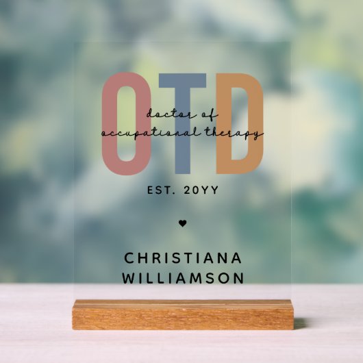 Gepersonaliseerde OTD Doctor in de ergotherapie Acryl Bord (Neutraal)