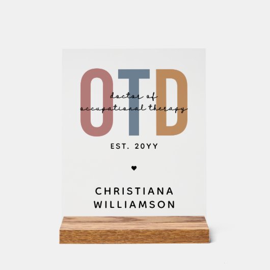 Gepersonaliseerde OTD Doctor in de ergotherapie Acryl Bord (Voorkant)