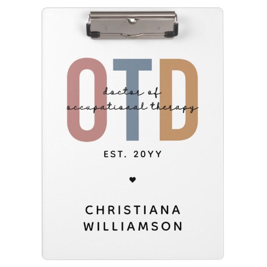 Gepersonaliseerde OTD Doctor in de ergotherapie Klembord (Voorkant)