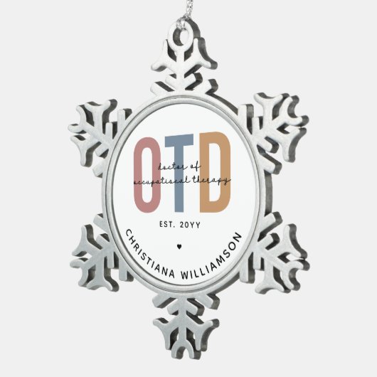 Gepersonaliseerde OTD Doctor in de ergotherapie Tin Sneeuwvlok Ornament (Rechts)
