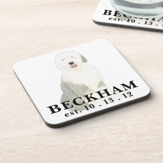 Gepersonaliseerde Oude Engelse Sheepdog Bier Onderzetter (Linkerzijde)