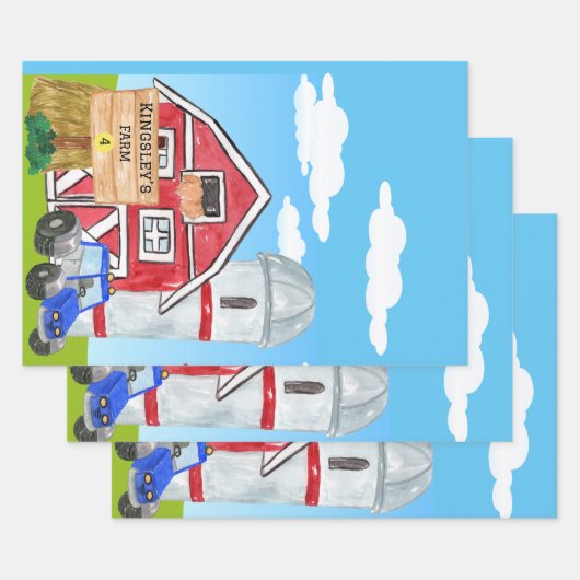 Gepersonaliseerde oude MacDonald's Boerderij Blue  Inpakpapier Vel (Set)