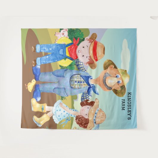 Gepersonaliseerde oude MacDonald's Boerderij Blue Wandkleed (Voorkant (horizontaal))