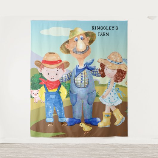 Gepersonaliseerde oude MacDonald's Boerderij Blue  Wandkleed (Voorkant)