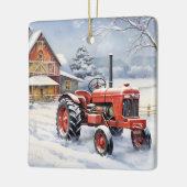 Gepersonaliseerde Oude Rode Tractor Winter Boerder Keramisch Ornament (Links)