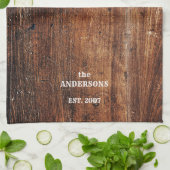 Gepersonaliseerde oude rustieke krassen hout theedoek (Gevouwen)