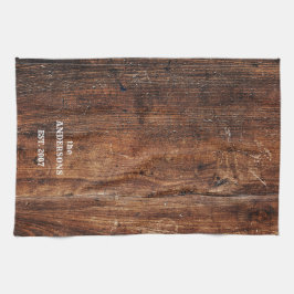 Gepersonaliseerde oude rustieke krassen hout theedoek