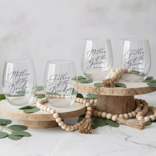 Gepersonaliseerde ouders van de bruid & bruidegom wijnglas zonder voet