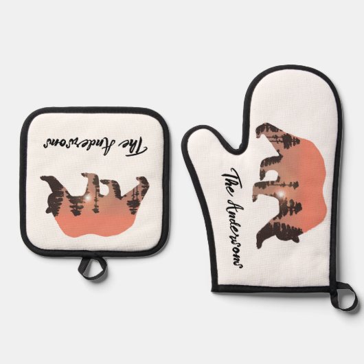 Gepersonaliseerde Outdoor Beer Silhouet Ovenwant & Pannenlap Set (Voorkant)