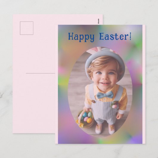 Gepersonaliseerde ovale foto regenboog blauw geluk feestdagenkaart (Voorkant / Achterkant)