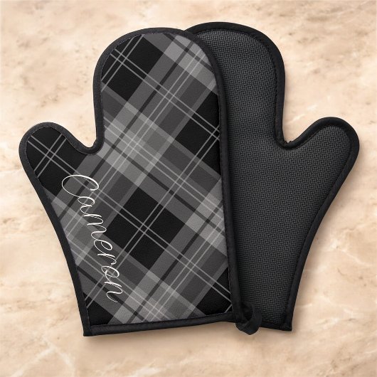 Gepersonaliseerde Oven Mitt Siliconen Zwart Plaid  Ovenwant