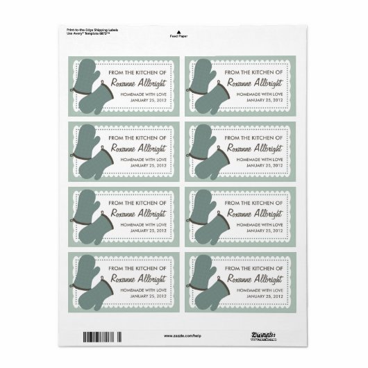 Gepersonaliseerde ovenwanten inblikken label (Full Sheet)