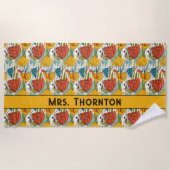 Gepersonaliseerde overvloedige rode en gouden bloe strandlaken (Voorkant)