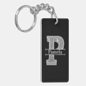 Gepersonaliseerde P-Initiaal Silver Monogram Jouw  Sleutelhanger (Voorkant Links)