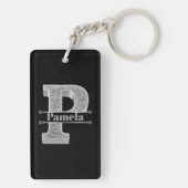 Gepersonaliseerde P-Initiaal Silver Monogram Jouw  Sleutelhanger (achterkant)