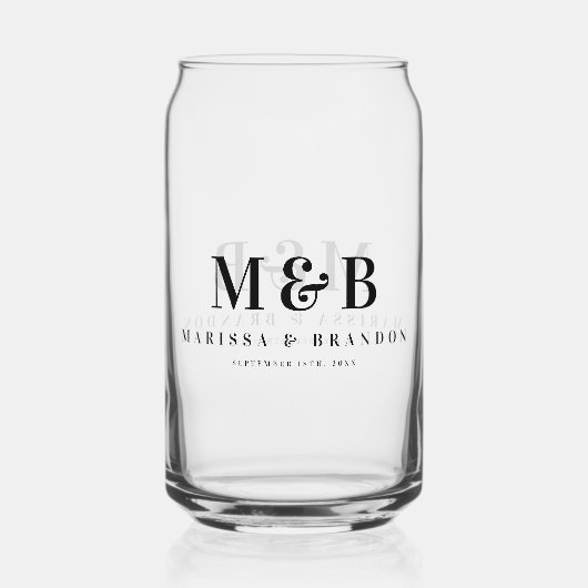 Gepersonaliseerde Paar Bruiloft Monogram Initialen Blikvorm Glas (Voorkant)