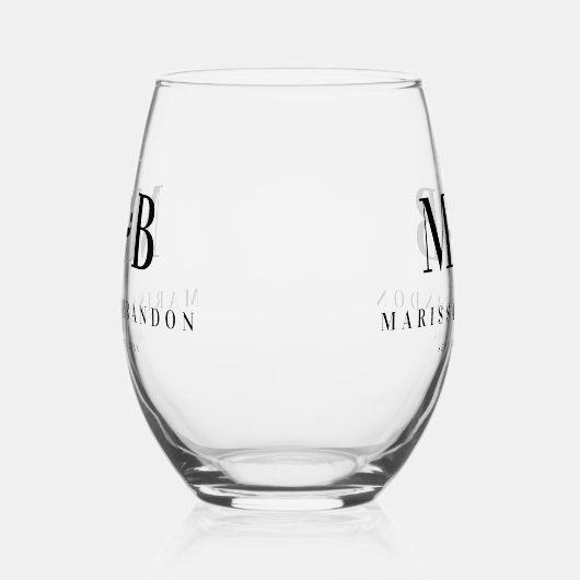 Gepersonaliseerde Paar Bruiloft Monogram Initialen Wijnglas Zonder Voet (Rechts)
