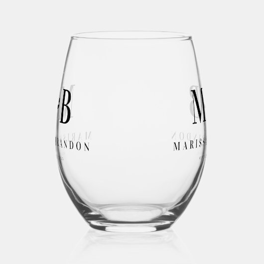 Gepersonaliseerde Paar Bruiloft Monogram Initialen Wijnglas Zonder Voet (Links)